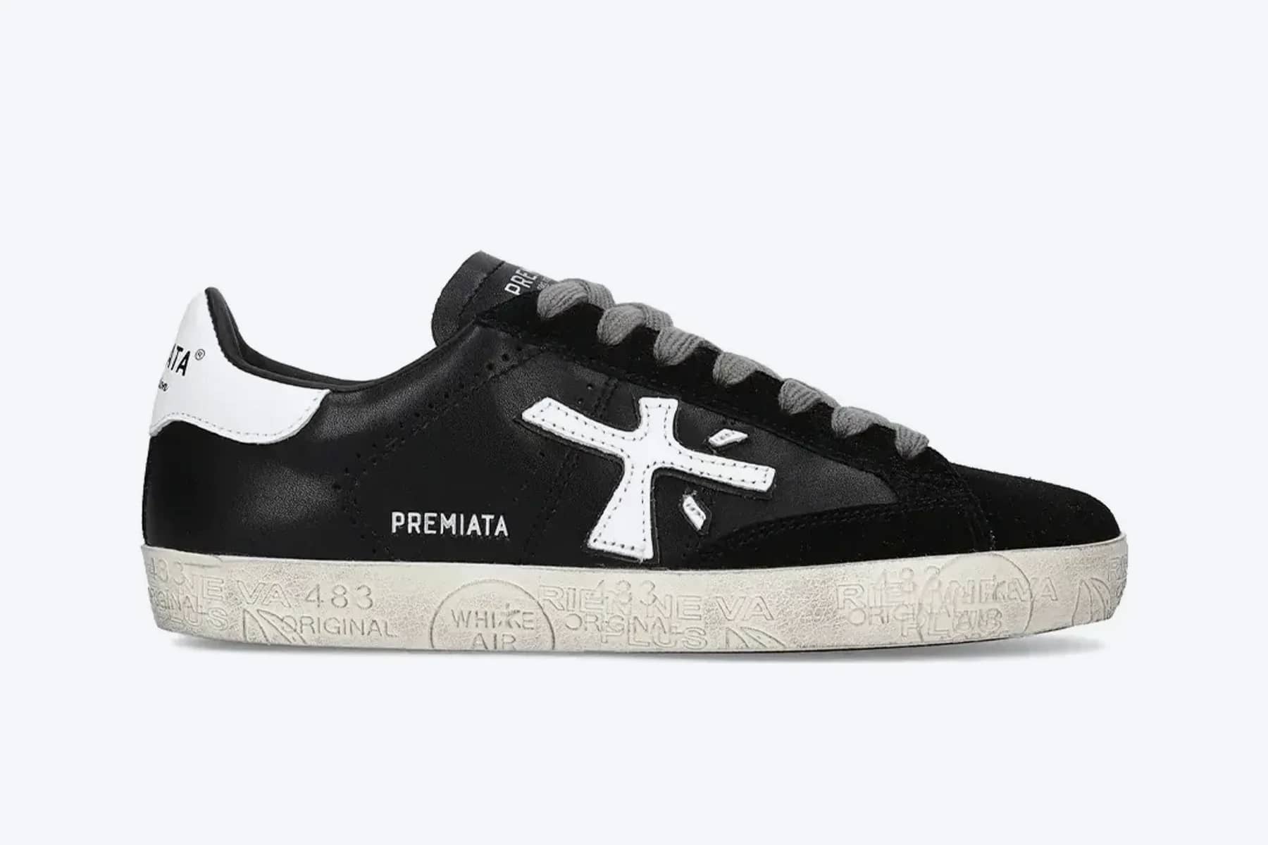 Premiata Steven siyah süet sneaker, yan panelde marka logosu