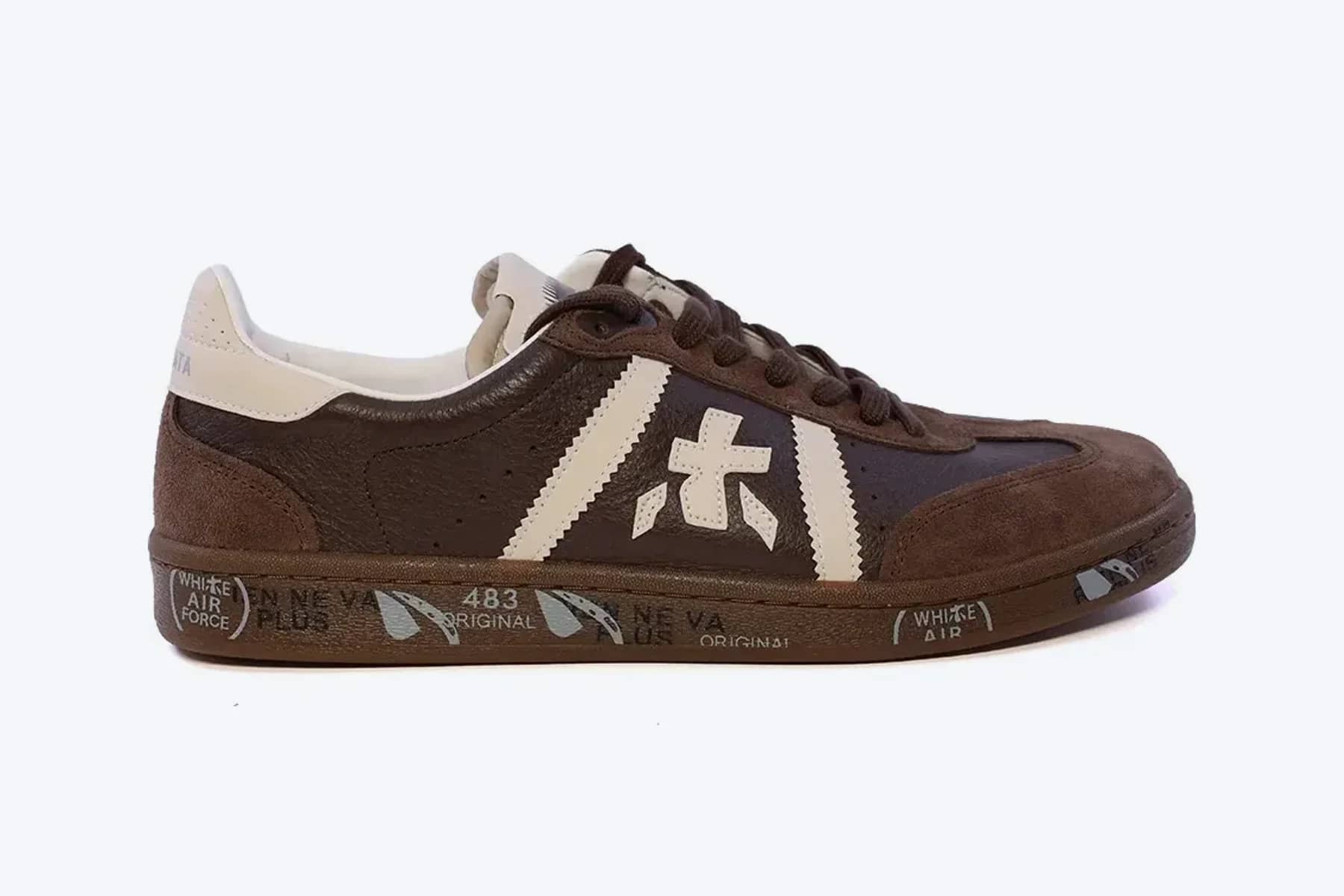 Premiata Bonnie kahverengi deri ve süet sneaker, yandan görünüm