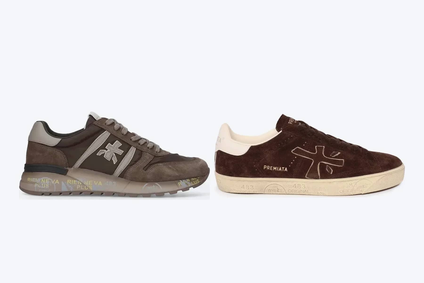 Premiata Lander ve Stevend kahverengi sneaker yan yana