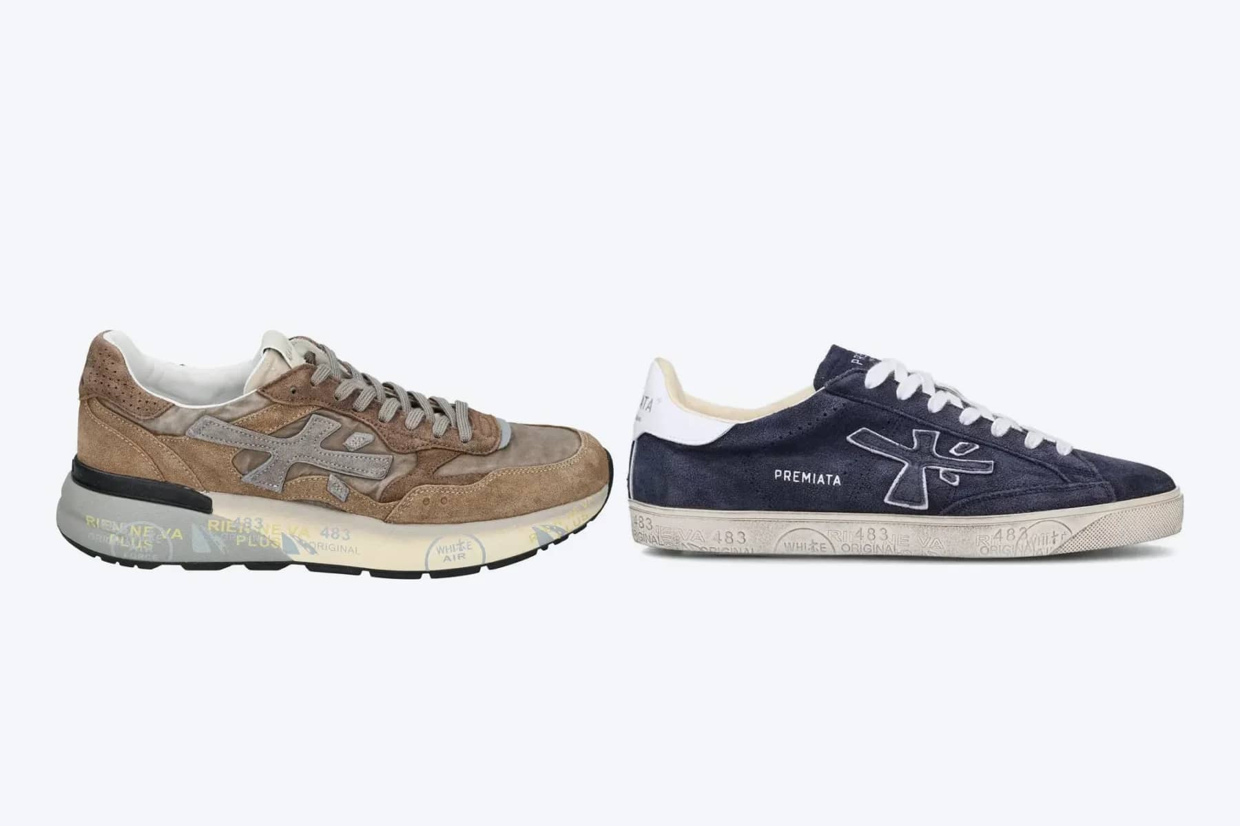 Premiata Mick bej ve Steven lacivert sneaker yan yana