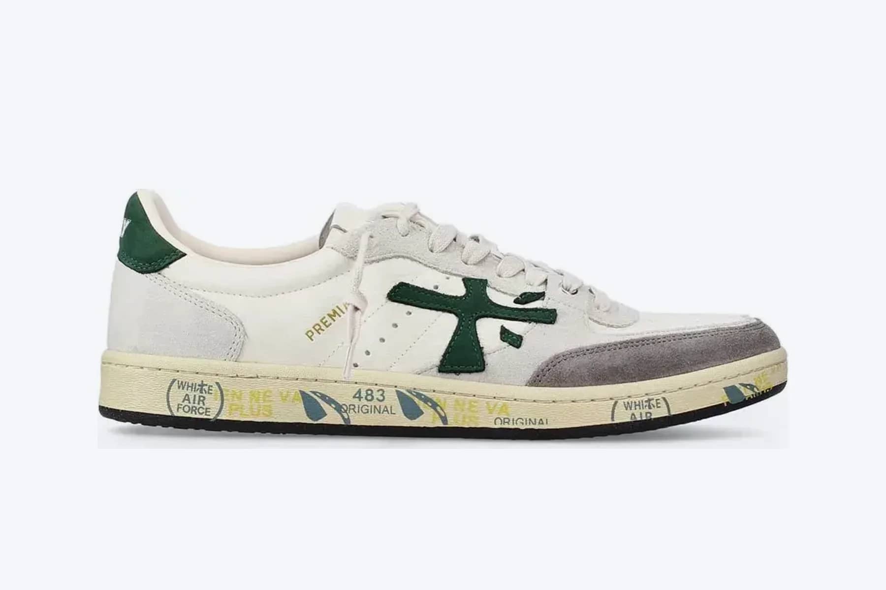 Premiata BSKT Clay beyaz deri ve süet sneaker, yandan görünüm