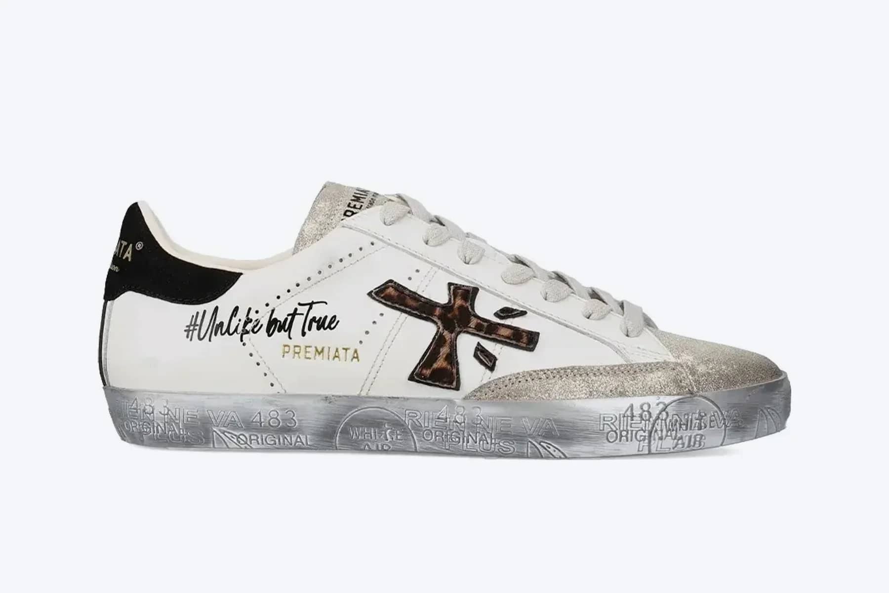 Premiata Stevend beyaz deri ve süet sneaker, yandan görünüm