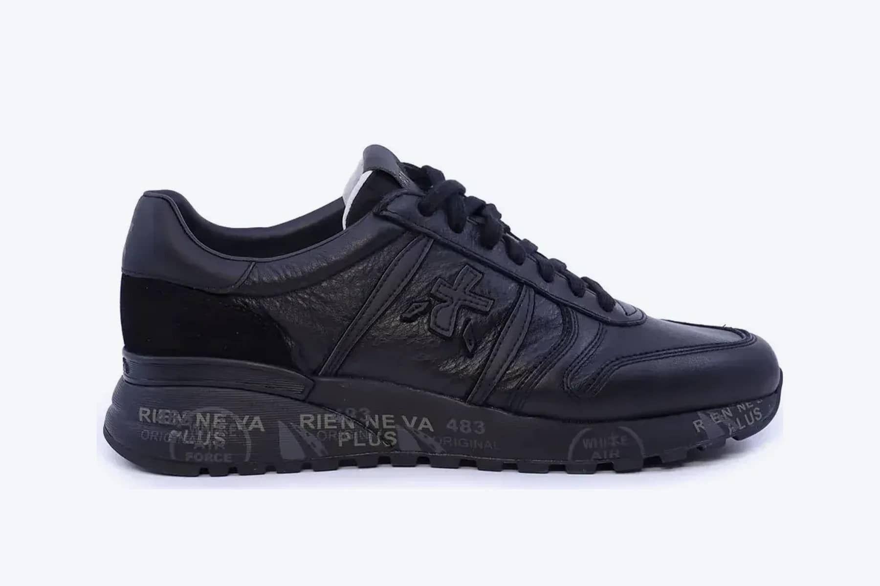 Premiata Lander siyah deri sneaker, yandan görünüm
