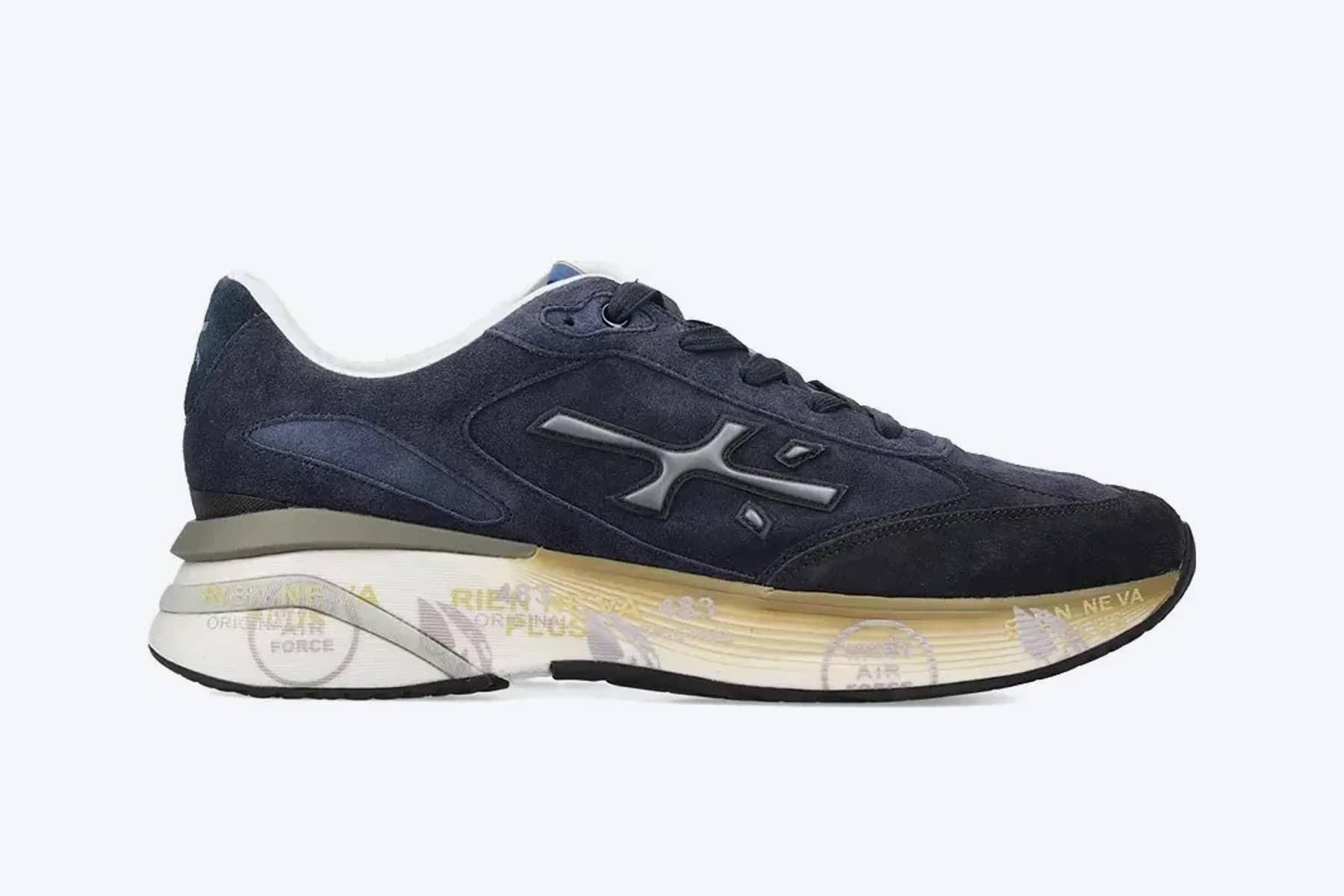 Premiata Moerun lacivert süet sneaker, yandan görünüm