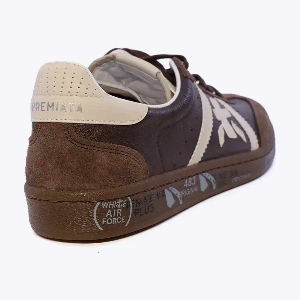 Premiata Bonnie kahverengi sneaker, topukta marka yazısı