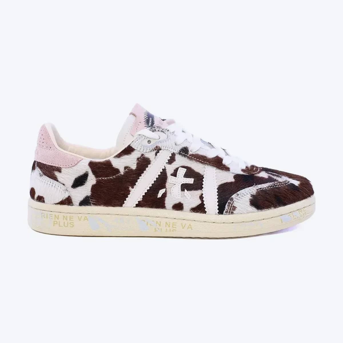 Premiata Bonnie animal print pony hair deri sneaker, yandan görünüm