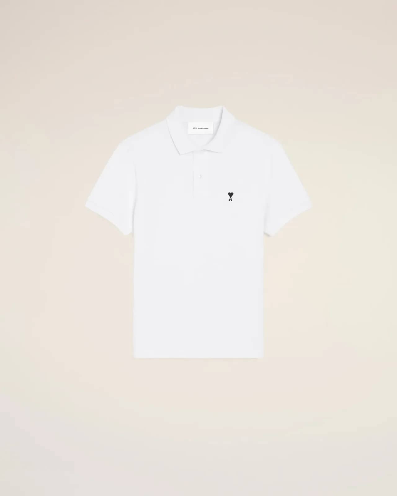 Ami Paris beyaz pamuk polo yaka t-shirt, önden görünüm