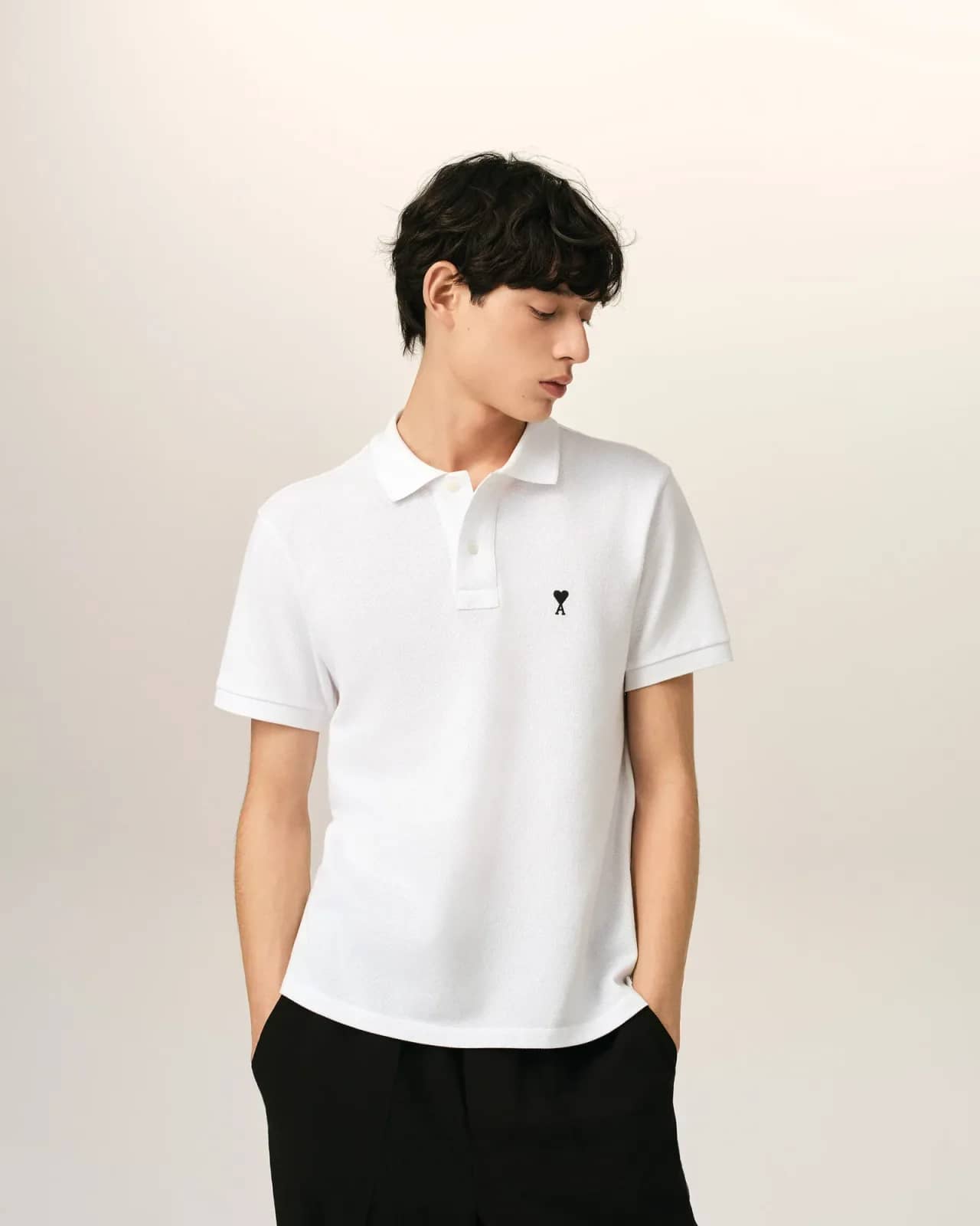 Ami Paris beyaz pamuk polo yaka t-shirt, arkadan görünüm