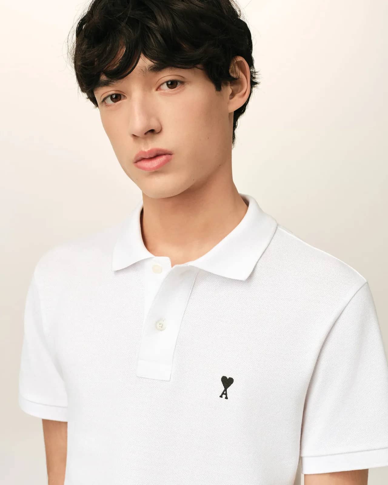 Ami Paris beyaz pamuk polo yaka t-shirt, detay görünüm