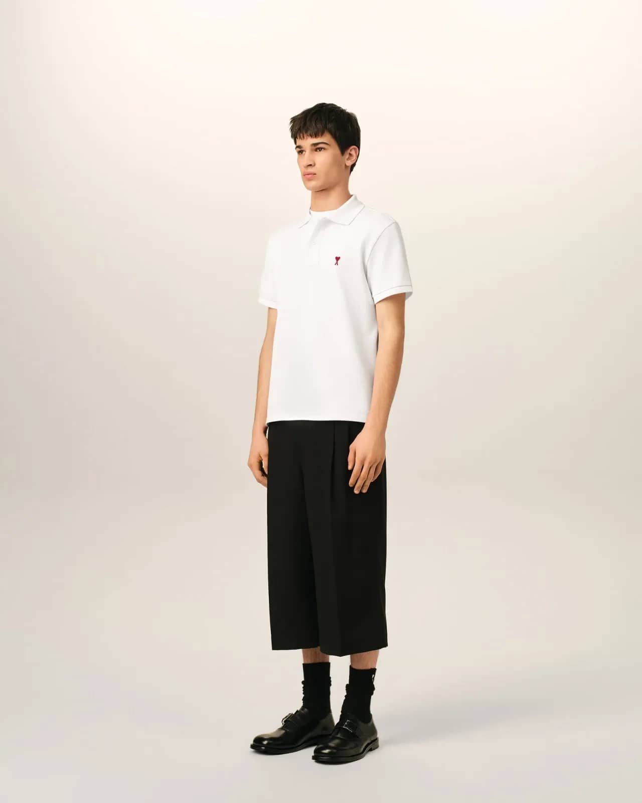 Ami Paris beyaz pamuk polo yaka t-shirt, detay görünüm