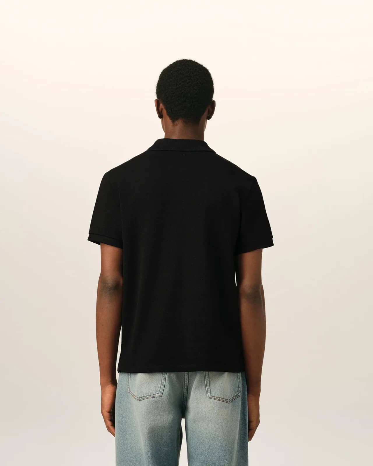 Ami Paris siyah pamuk polo yaka t-shirt, detay görünüm