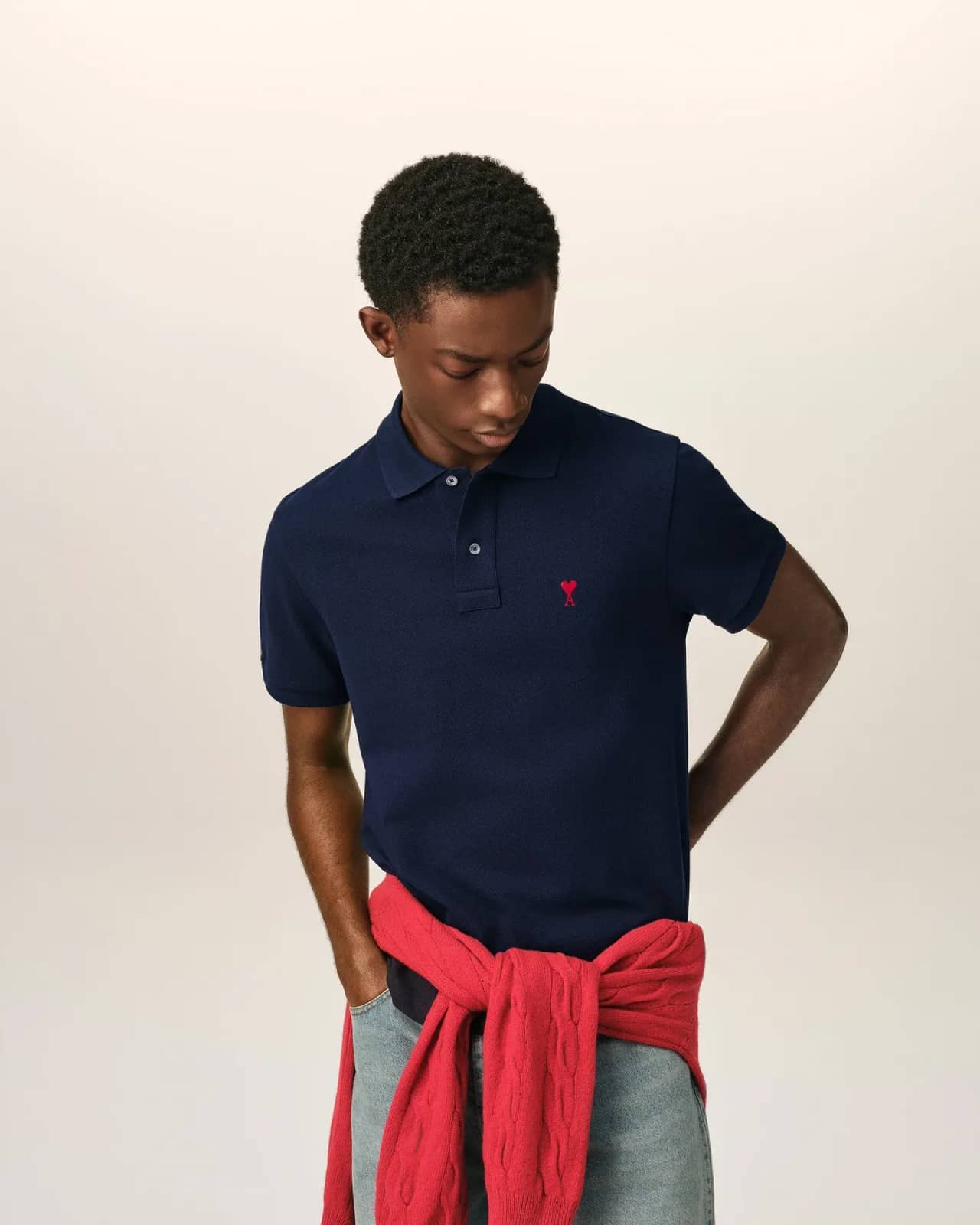 Ami Paris mavi pamuk polo yaka t-shirt, arkadan görünüm