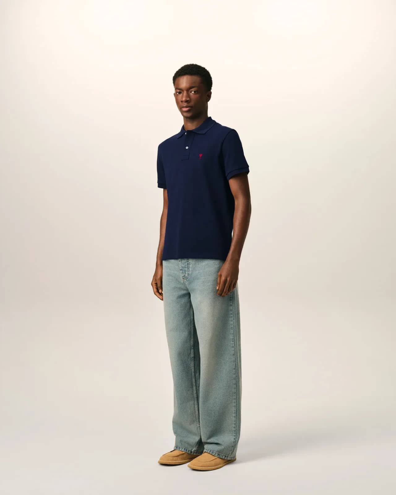 Ami Paris mavi pamuk polo yaka t-shirt, detay görünüm