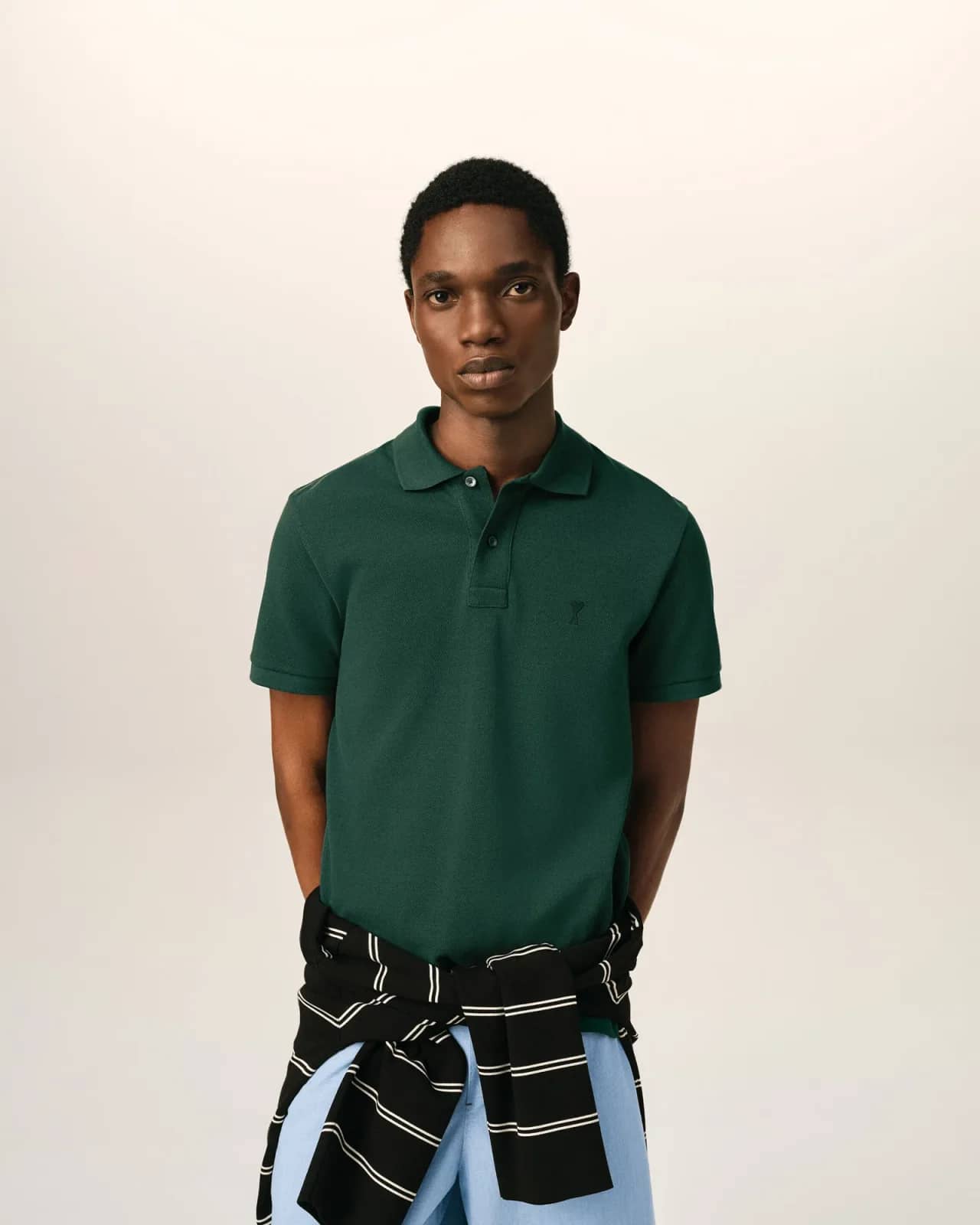 Ami Paris yeşil pamuk polo yaka t-shirt, arkadan görünüm