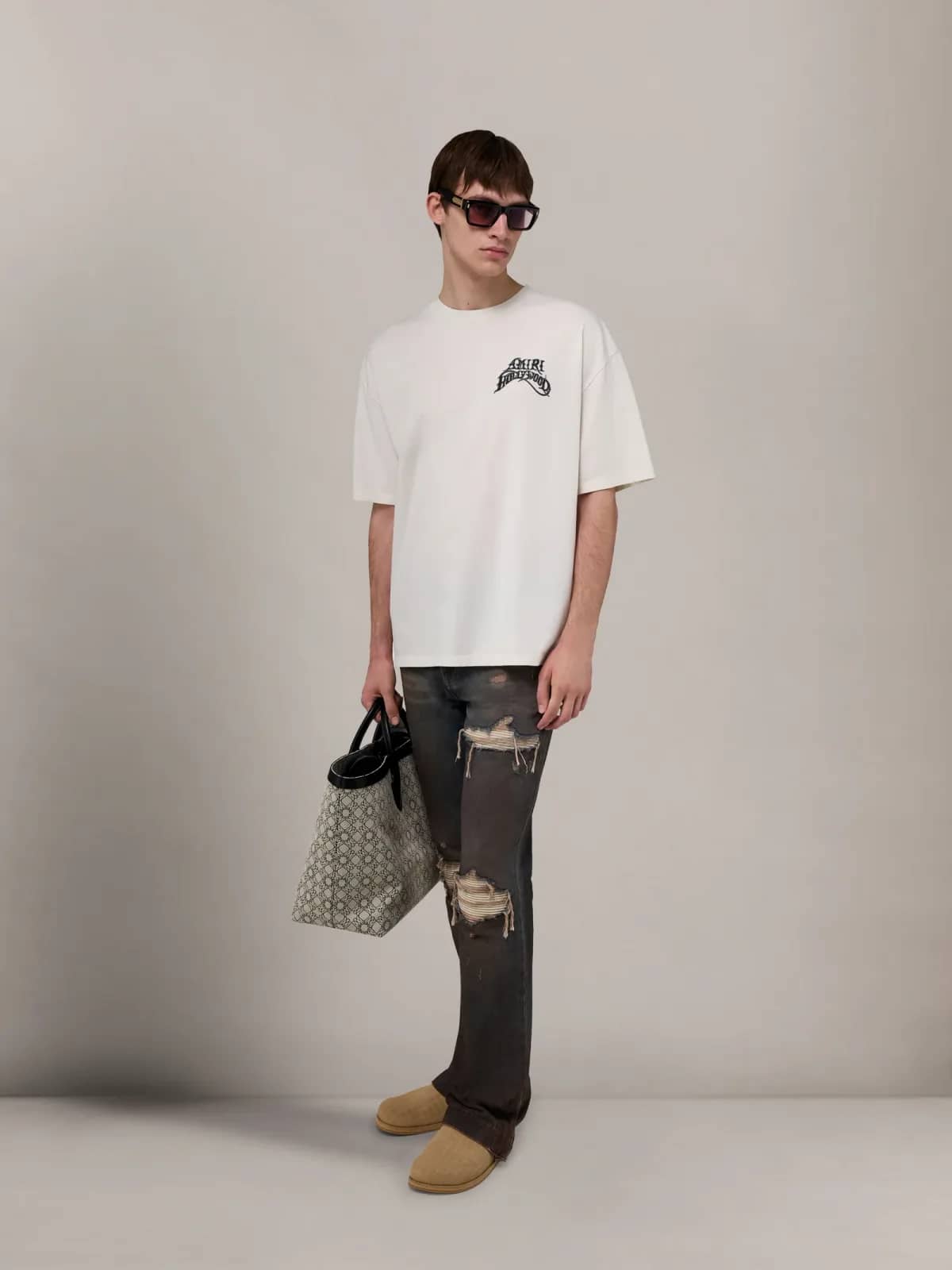 Amiri krem t-shirt, detay görünüm