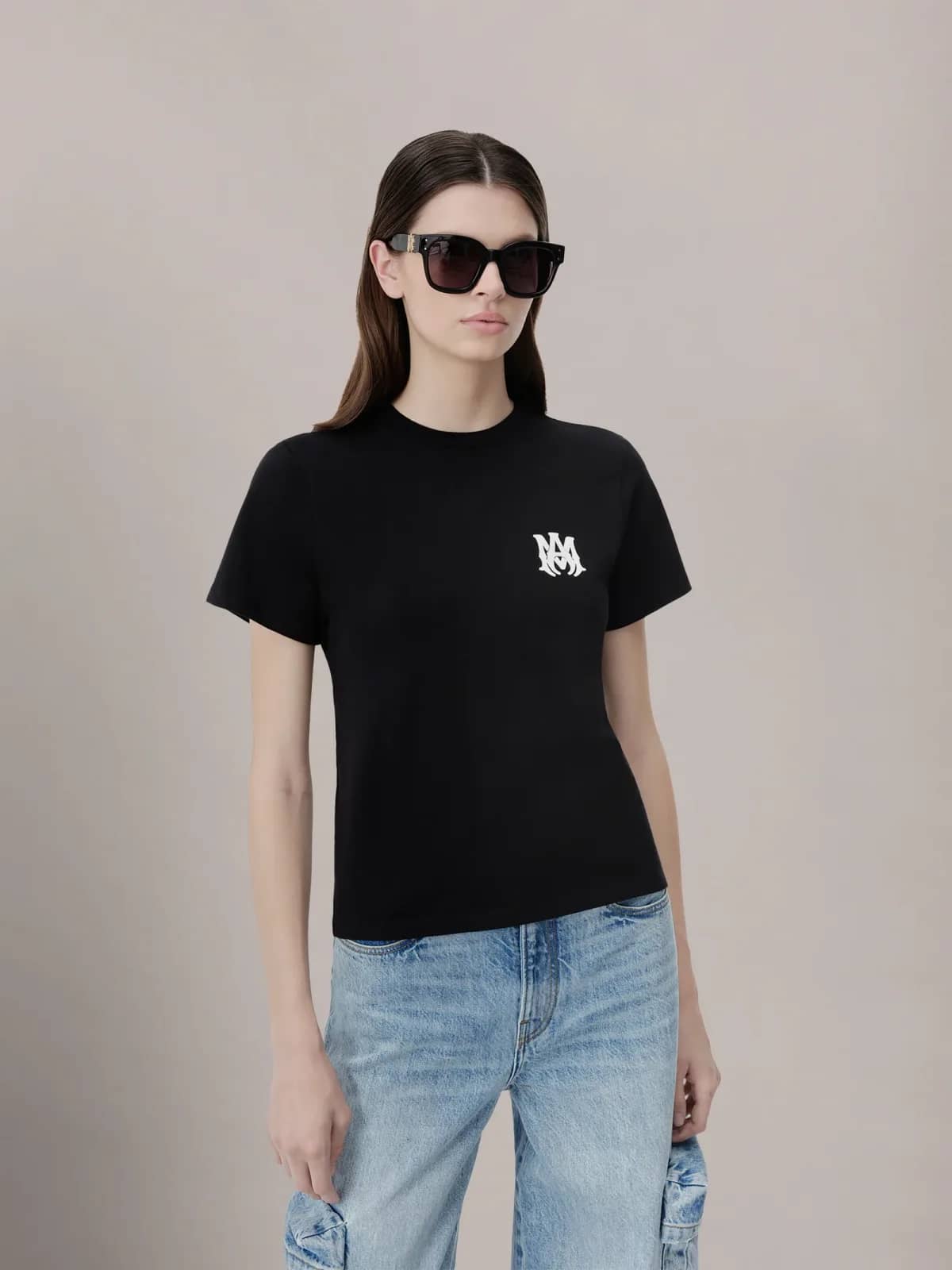 Amiri siyah pamuk t-shirt, detay görünüm