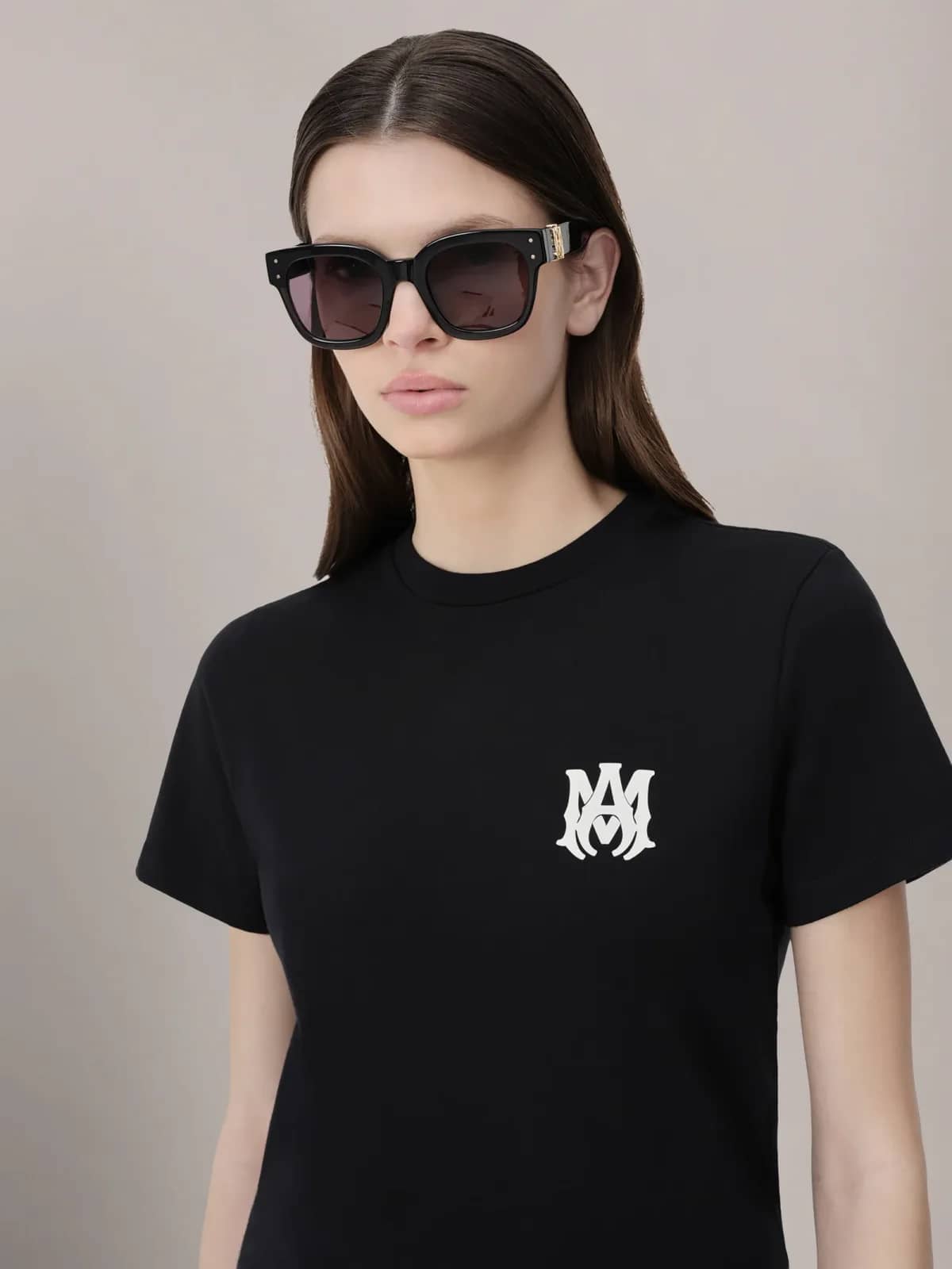 Amiri siyah pamuk t-shirt, detay görünüm