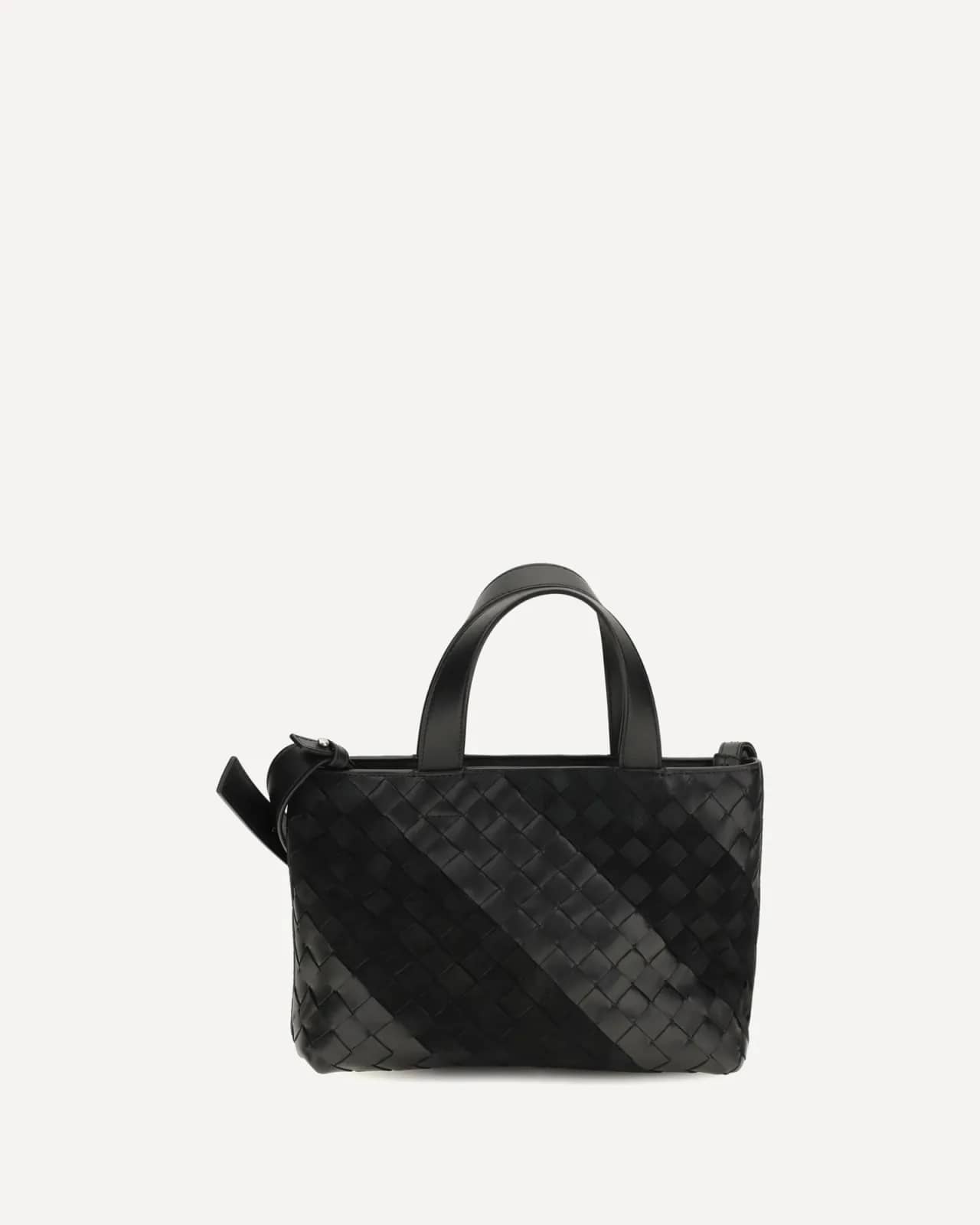 Bottega Veneta siyah süet şeritli Intrecciato el çantası, önden görünüm