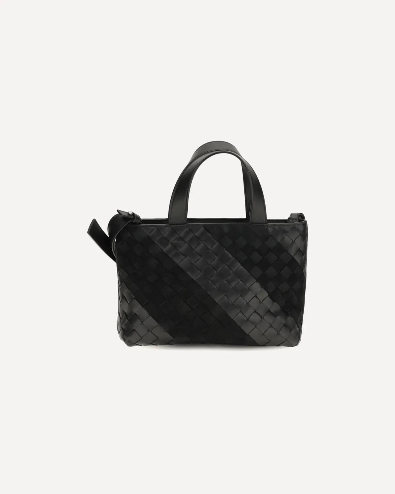 Bottega Veneta siyah süet şeritli Intrecciato el çantası, arkadan görünüm
