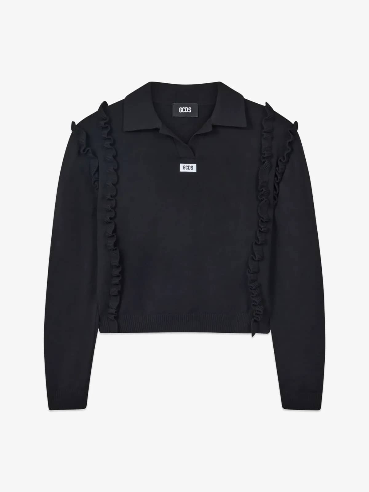GCDS siyah tekstil polo yaka t-shirt, önden görünüm