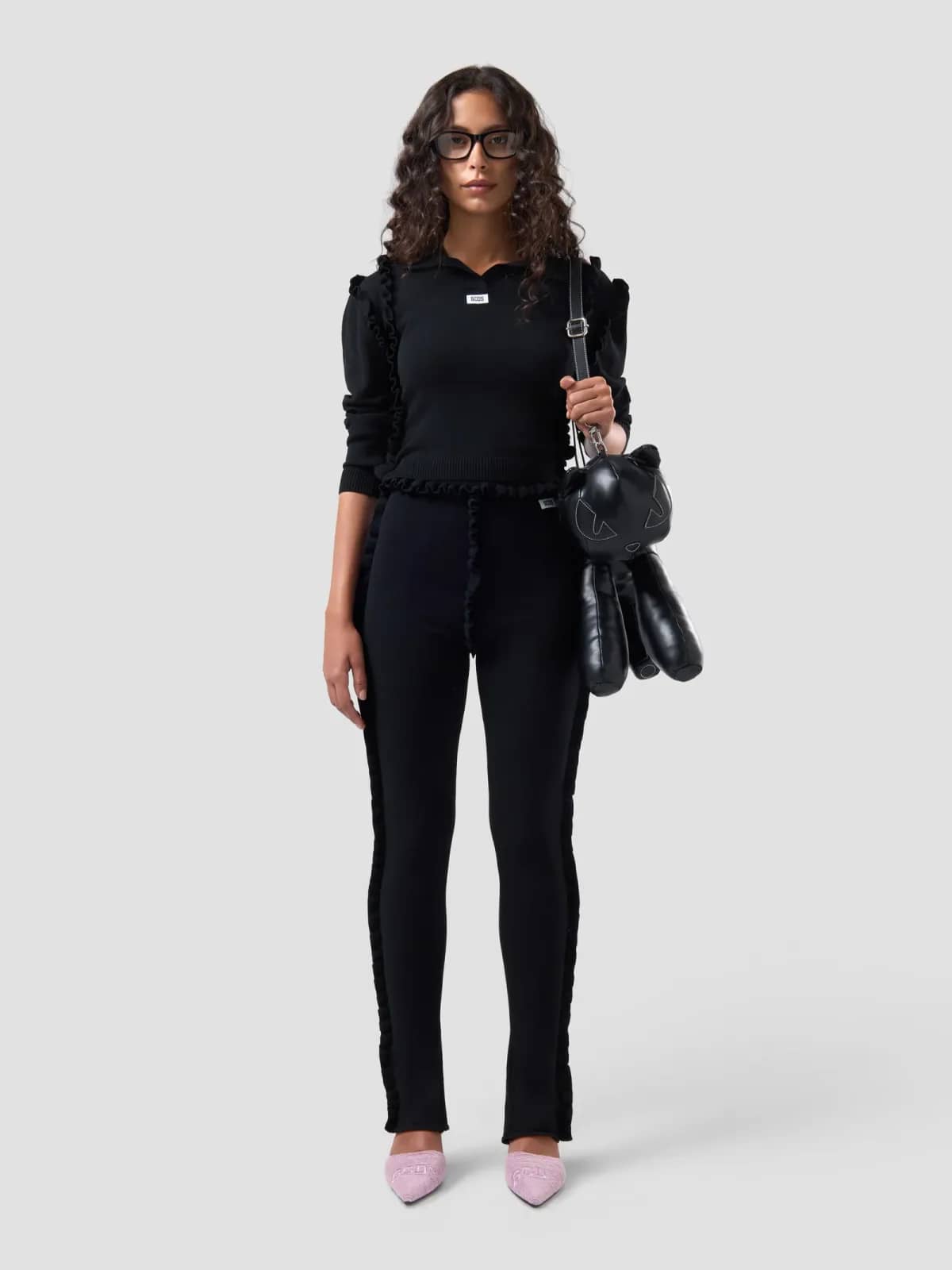 GCDS siyah tekstil polo yaka t-shirt, arkadan görünüm