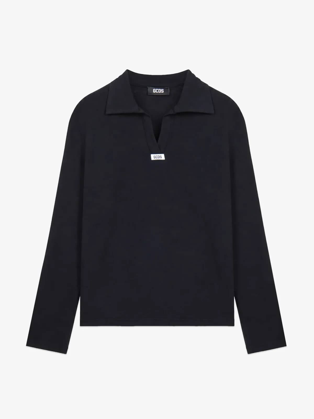 GCDS siyah polo yaka t-shirt, önden görünüm