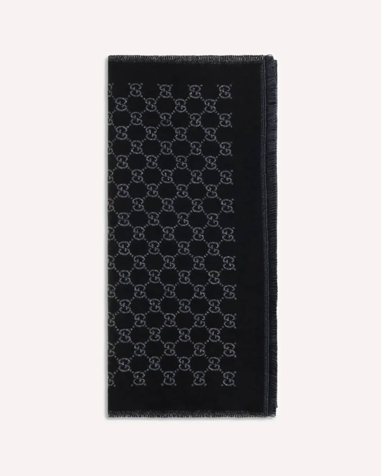 Gucci siyah Miss Stenny GG Monogram yün atkı, detay görünüm
