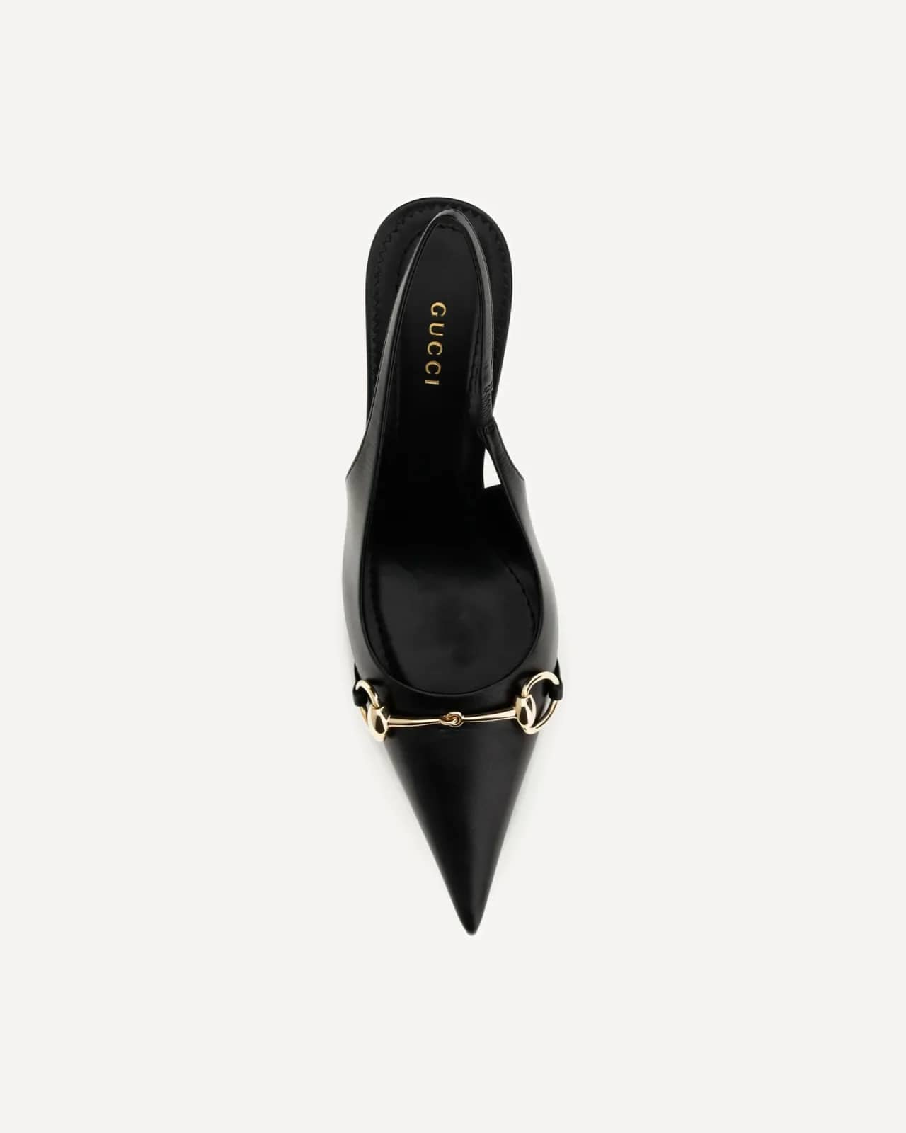Gucci siyah bantlı slingback stiletto, detay görünüm