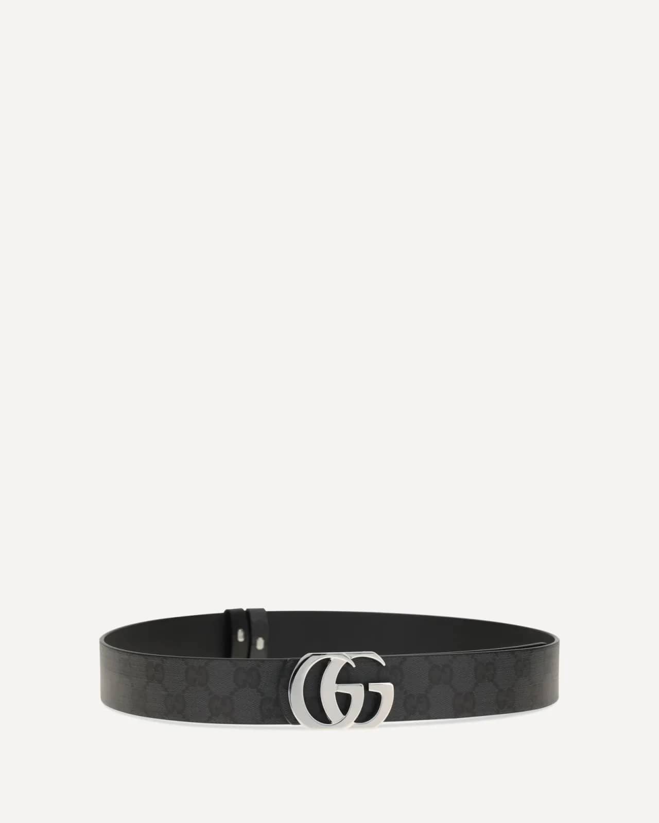 Gucci siyah çift taraflı Cut GG Marmont kemer, detay görünüm