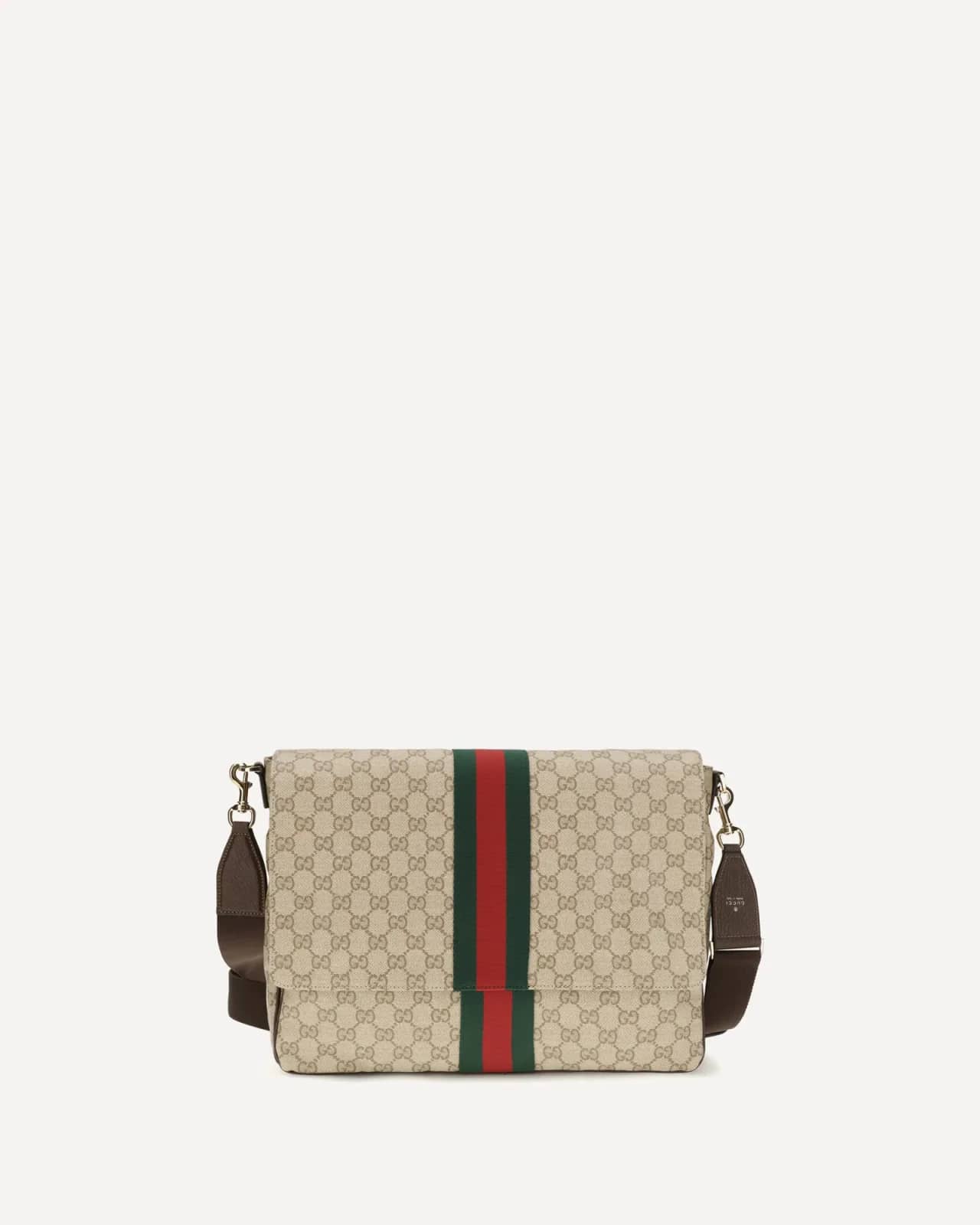 Gucci bej Orta Boy Web Stripe omuz çantası, önden görünüm