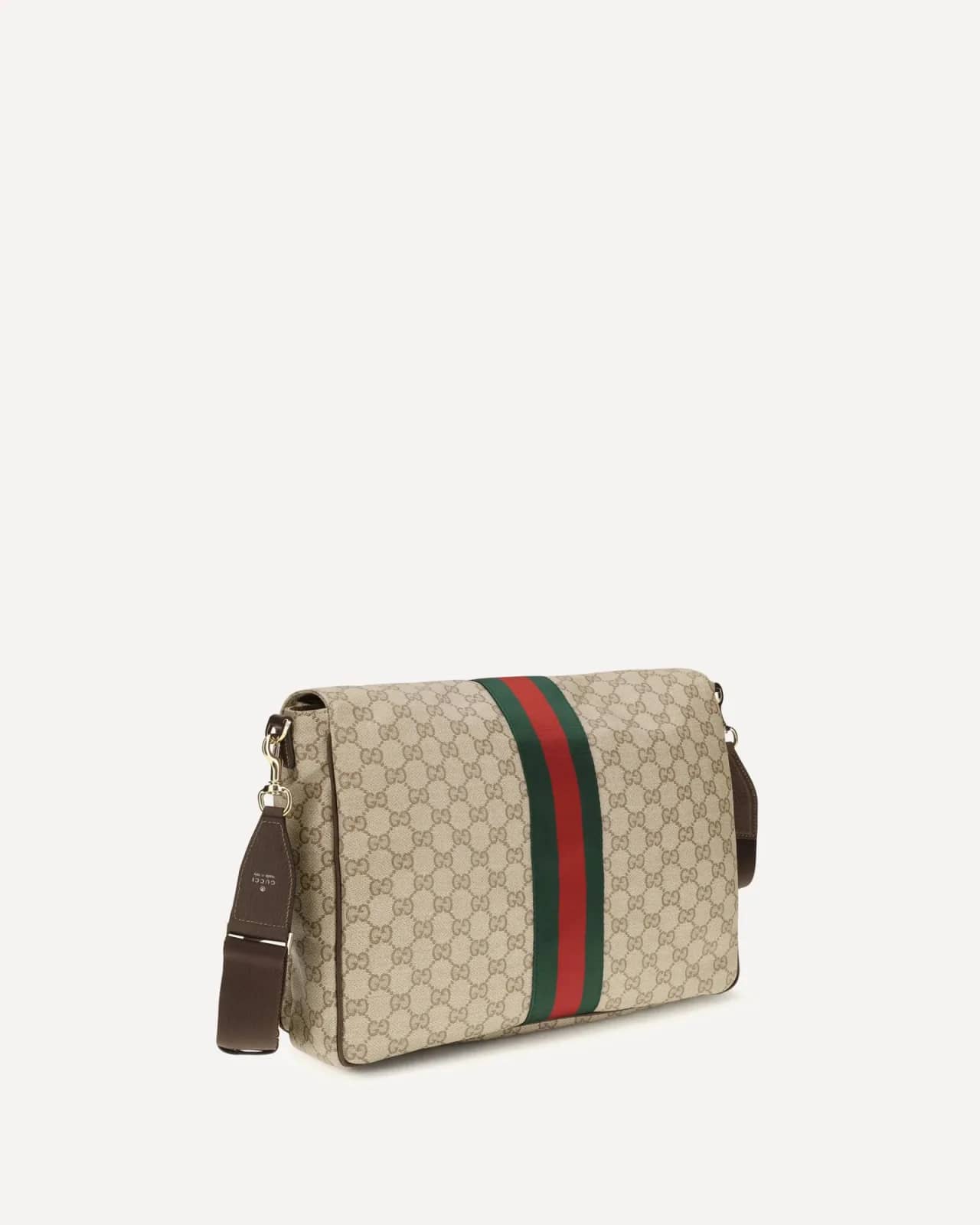Gucci bej Orta Boy Web Stripe omuz çantası, yandan görünüm