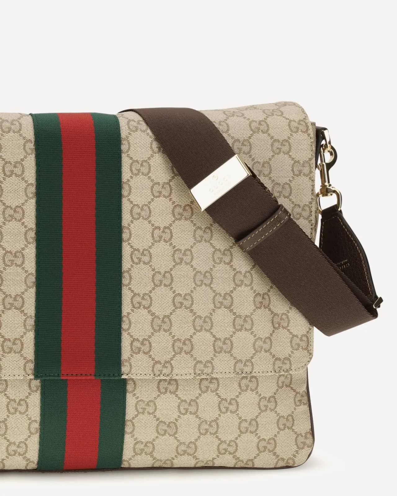 Gucci bej Orta Boy Web Stripe omuz çantası, detay görünüm