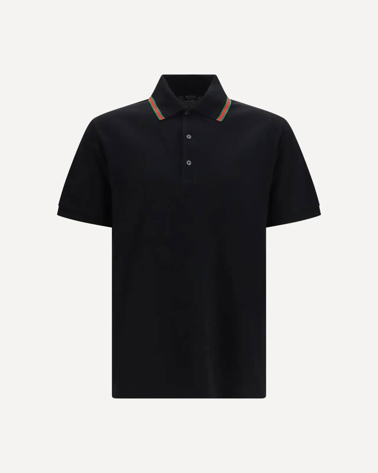 Gucci siyah pamuklu pike polo yaka t-shirt, detay görünüm