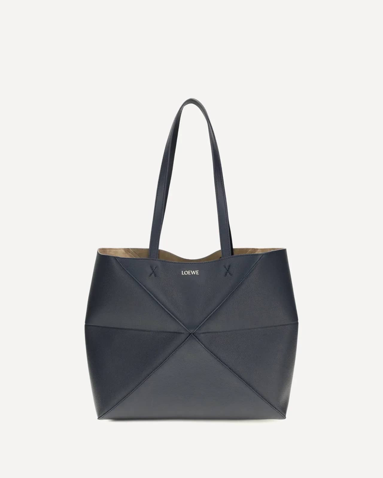 Loewe lacivert Orta Boy Puzzle Fold deri tote çanta, önden görünüm