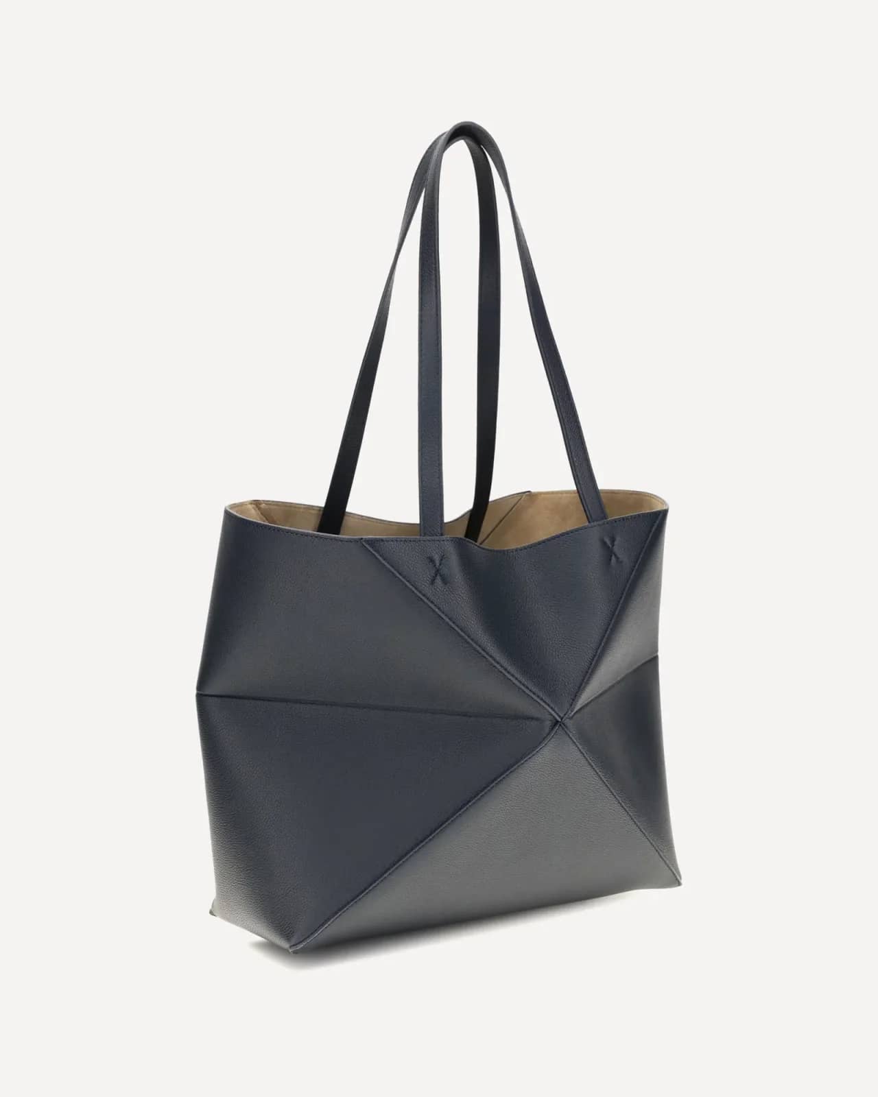 Loewe lacivert Orta Boy Puzzle Fold deri tote çanta, detay görünüm