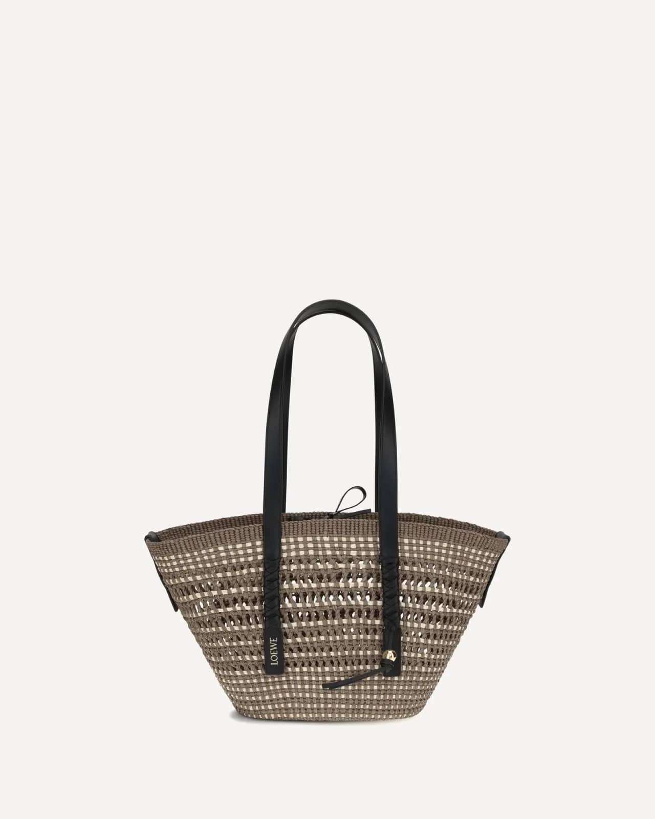 Loewe vizon Orta Boy Braid Basket hasır omuz çantası, önden görünüm