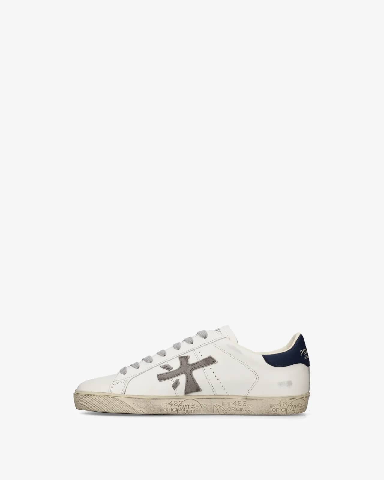 Premiata beyaz Steven sneaker, arkadan çapraz görünüm