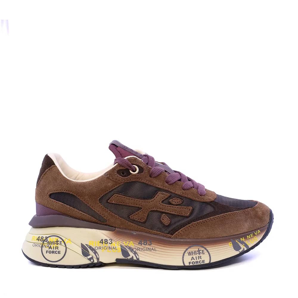 Premiata Moerun kahverengi süet ve tekstil sneaker, yandan görünüm