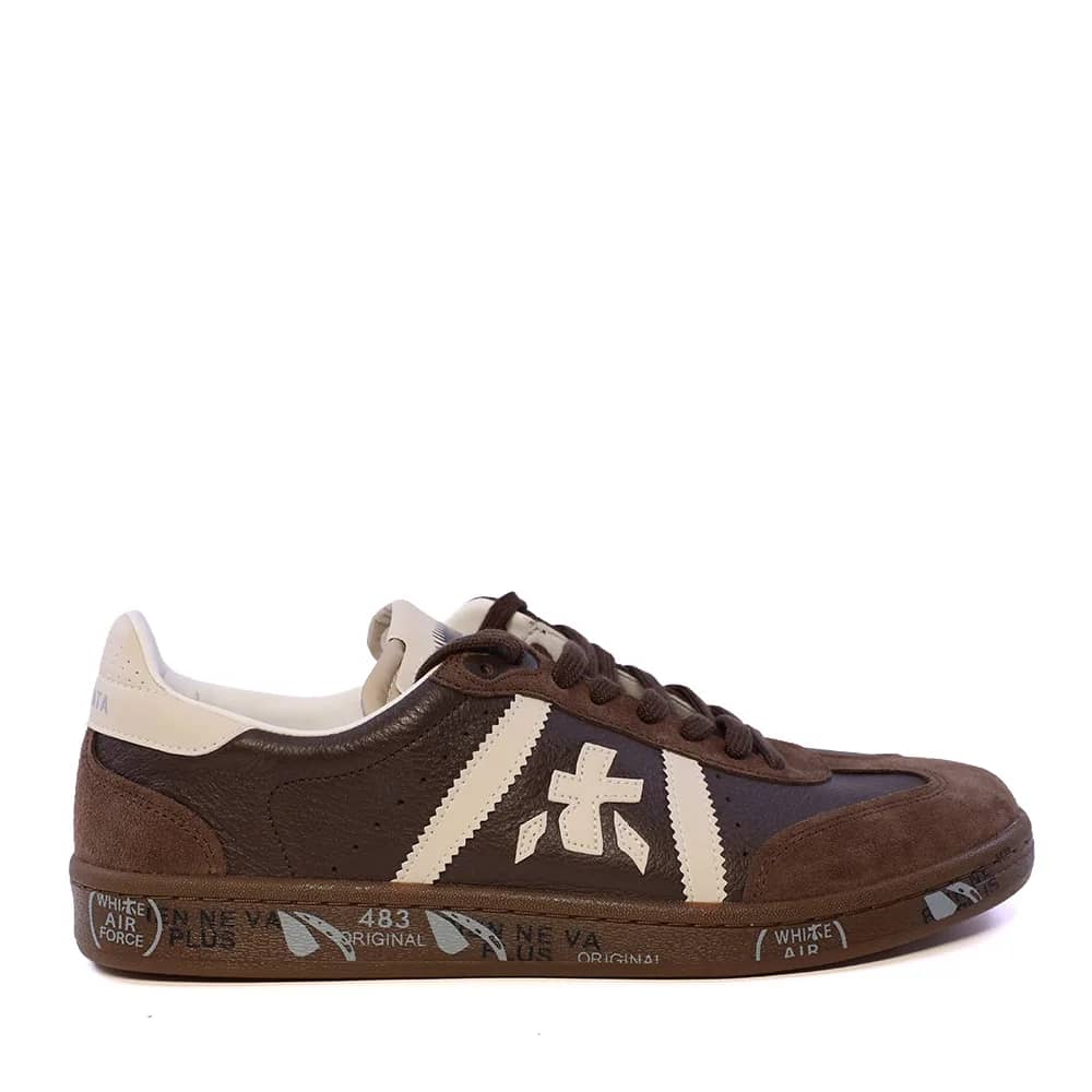 Premiata Bonnie kahverengi deri ve süet sneaker, yandan görünüm