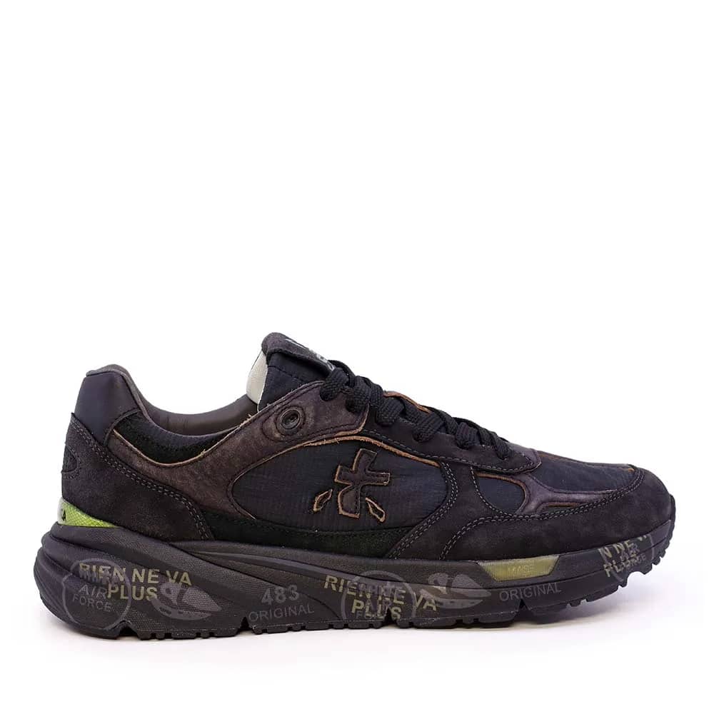 Premiata Mase siyah süet ve tekstil sneaker, yandan görünüm