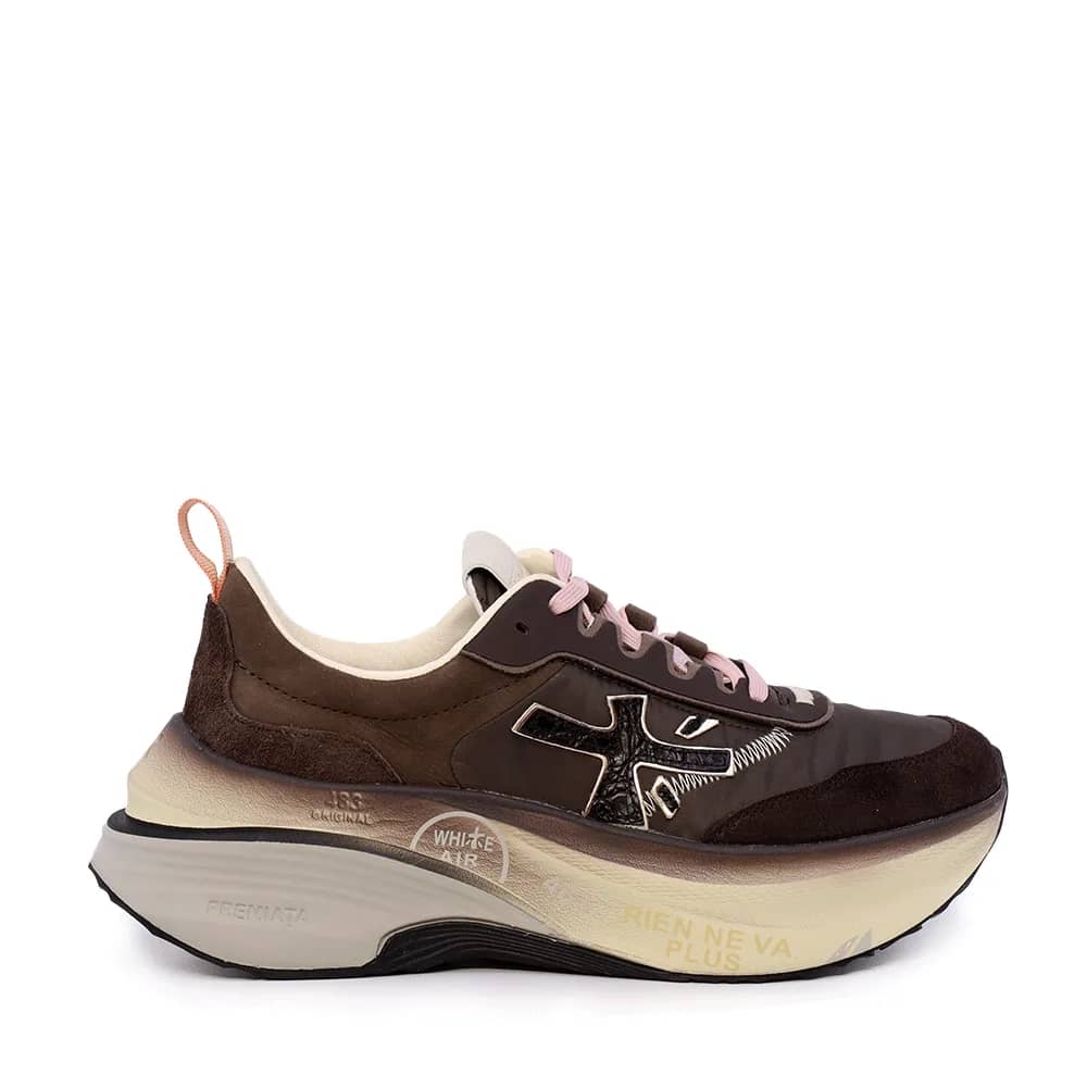 Premiata Hill kahverengi süet ve tekstil sneaker, yandan görünüm