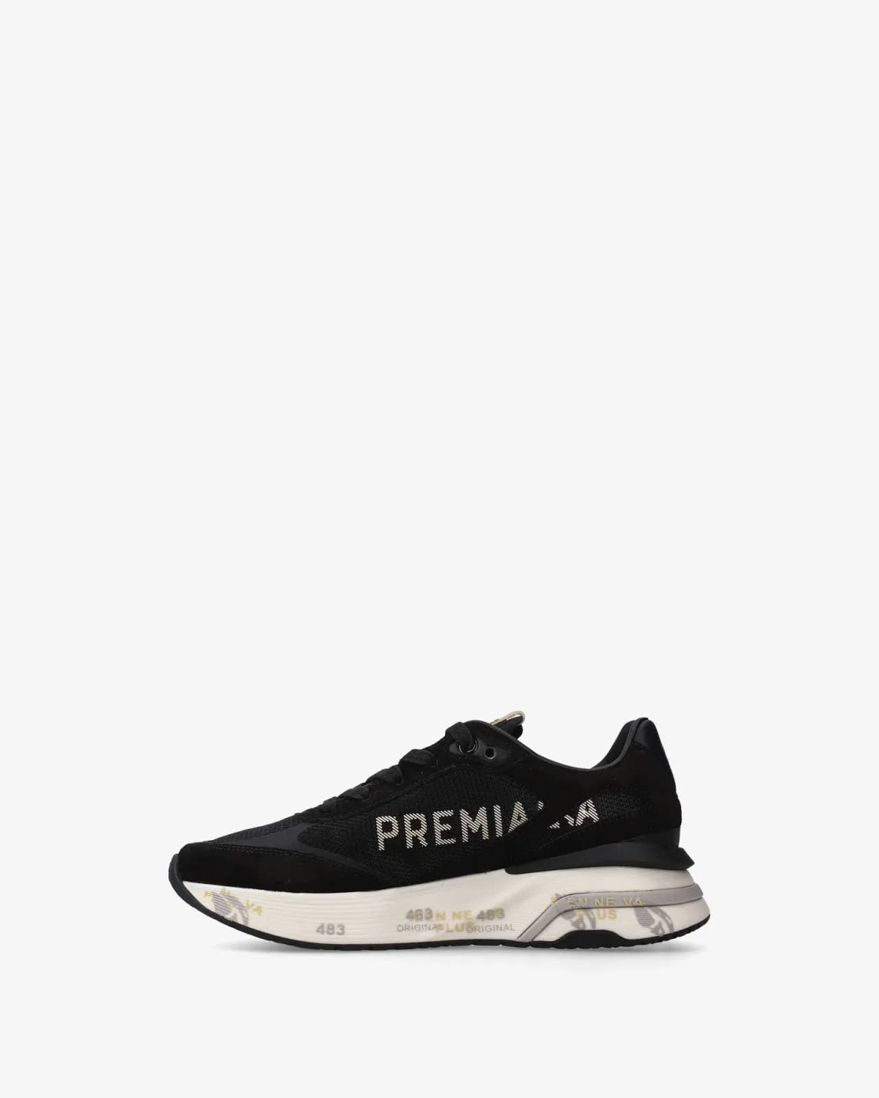Premiata siyah Moerund sneaker, arkadan çapraz görünüm