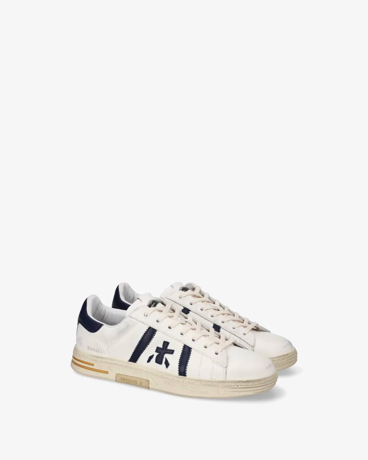 Premiata beyaz Russell sneaker, önden çapraz görünüm