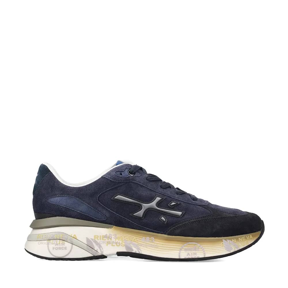 Premiata Moerun lacivert süet sneaker, yandan görünüm