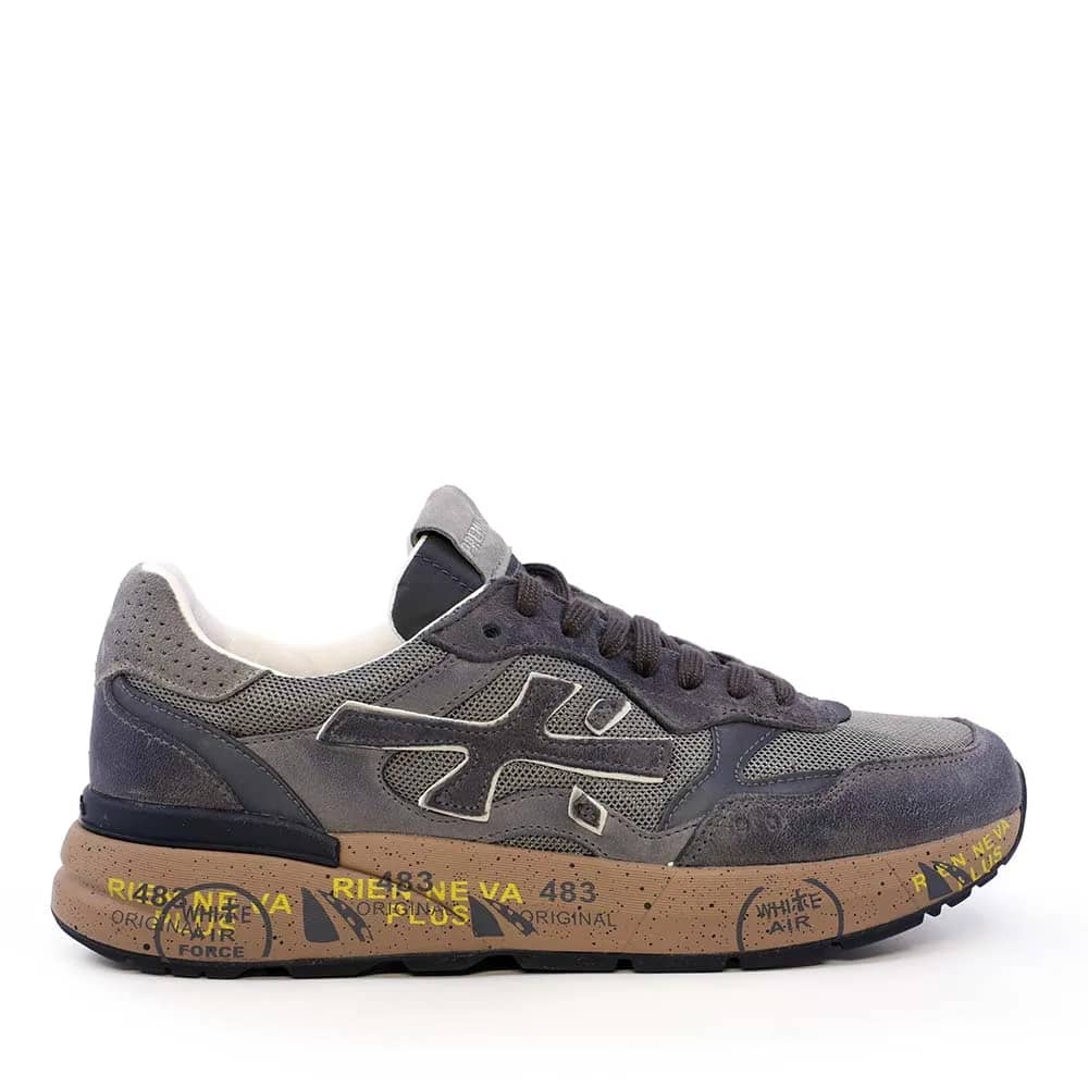 Premiata Mick gri süet ve tekstil sneaker, yandan görünüm