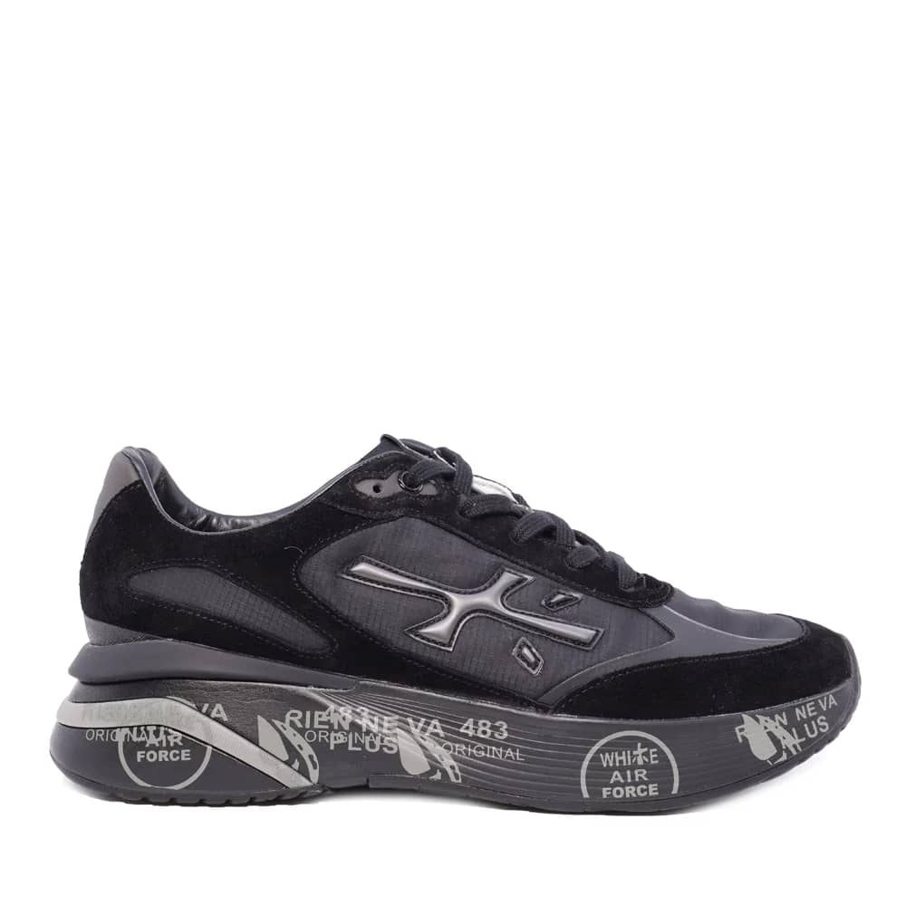 Premiata Moerun siyah süet ve tekstil sneaker, yandan görünüm