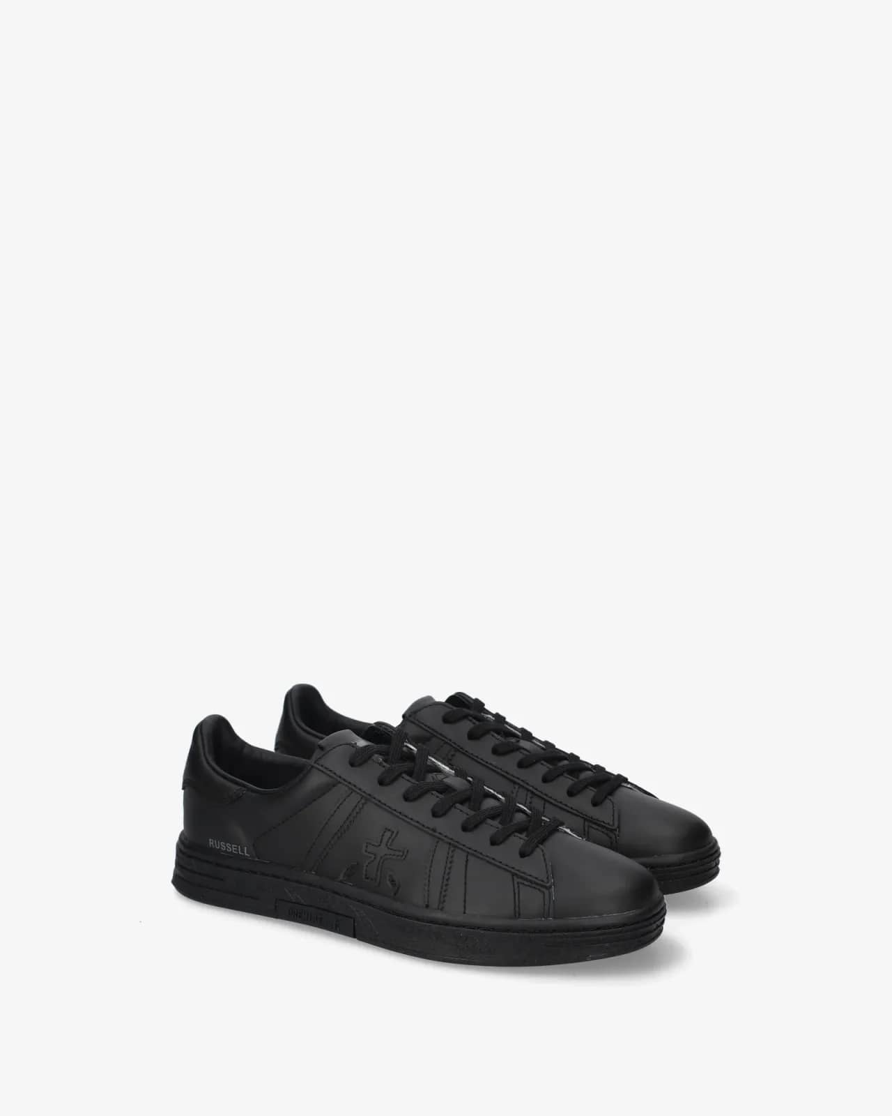 Premiata siyah Russell sneaker, önden çapraz görünüm