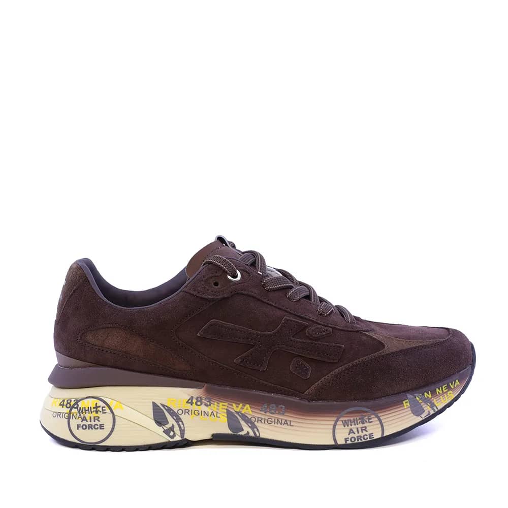 Premiata Moerun kahverengi süet sneaker, yandan görünüm
