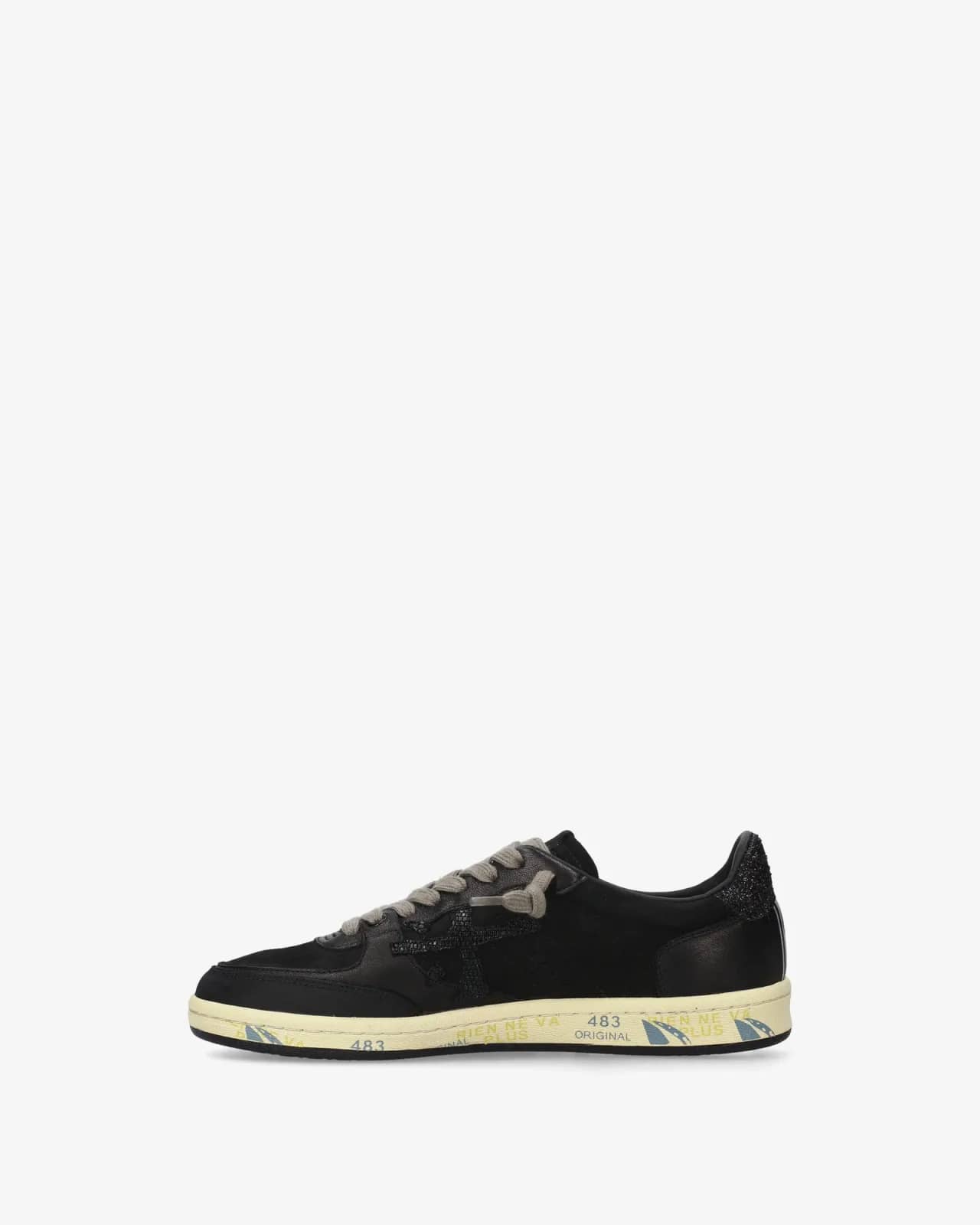 Premiata siyah Bskt Clayd sneaker, arkadan çapraz görünüm