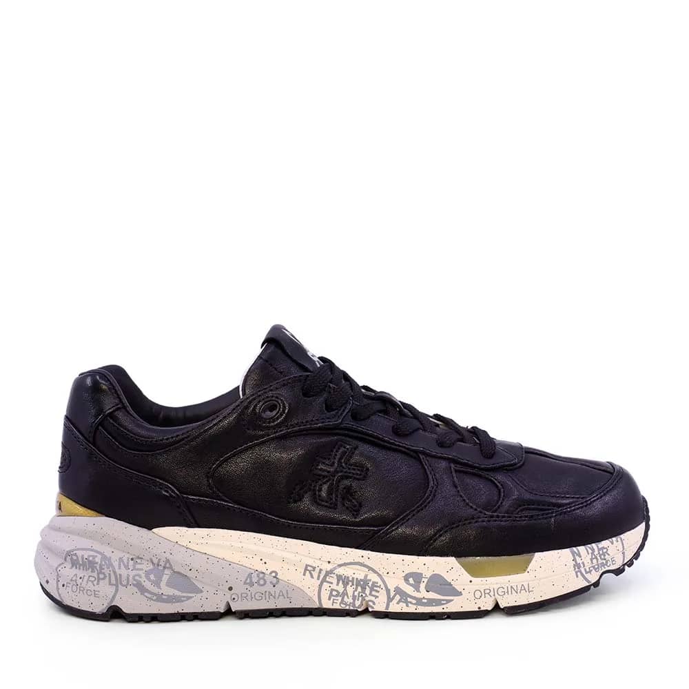 Premiata Mase siyah deri sneaker, yandan görünüm